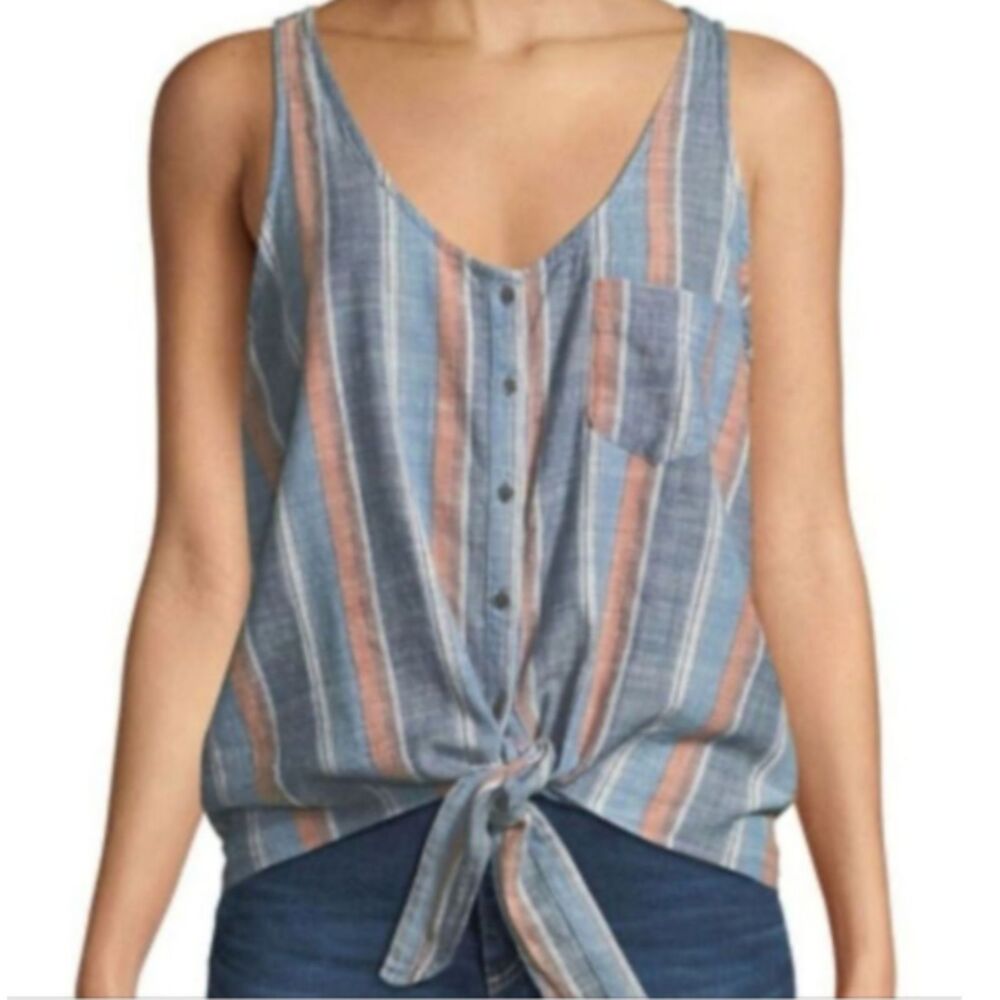 AG Cynthia Striped Tie Front Top Size Large